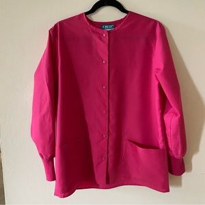 VIN Crest Style 3240 76 Long Sleeve Pink Snap Up Nursing Scrub Top Women Size M